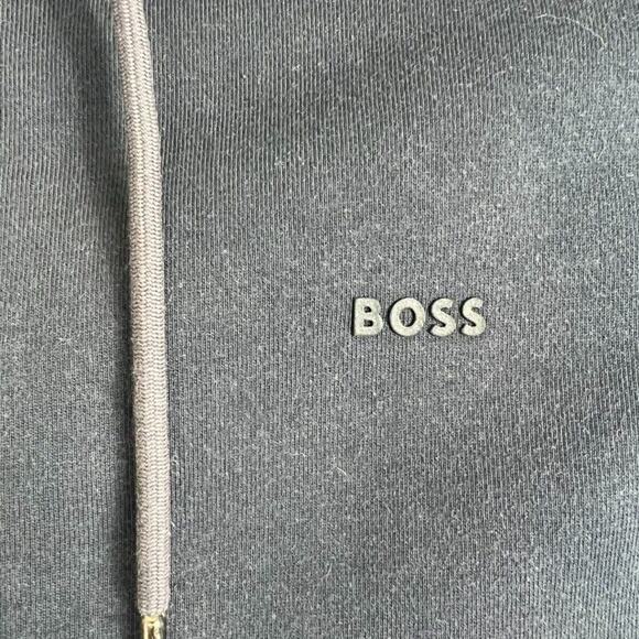 Hugo Boss Hoodie Sweater Jacket Mens medium Blue Full Zip Boss Logo - Picture 7 of 16